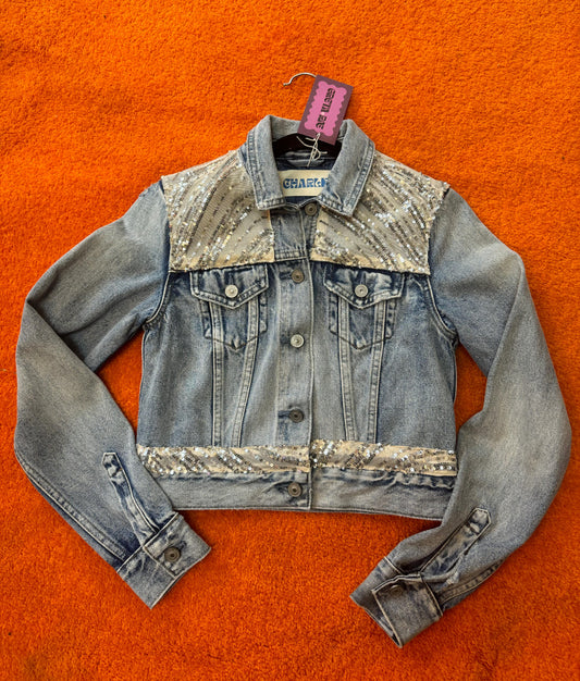 CHARLIE  reworked denim jacket, with sequins.